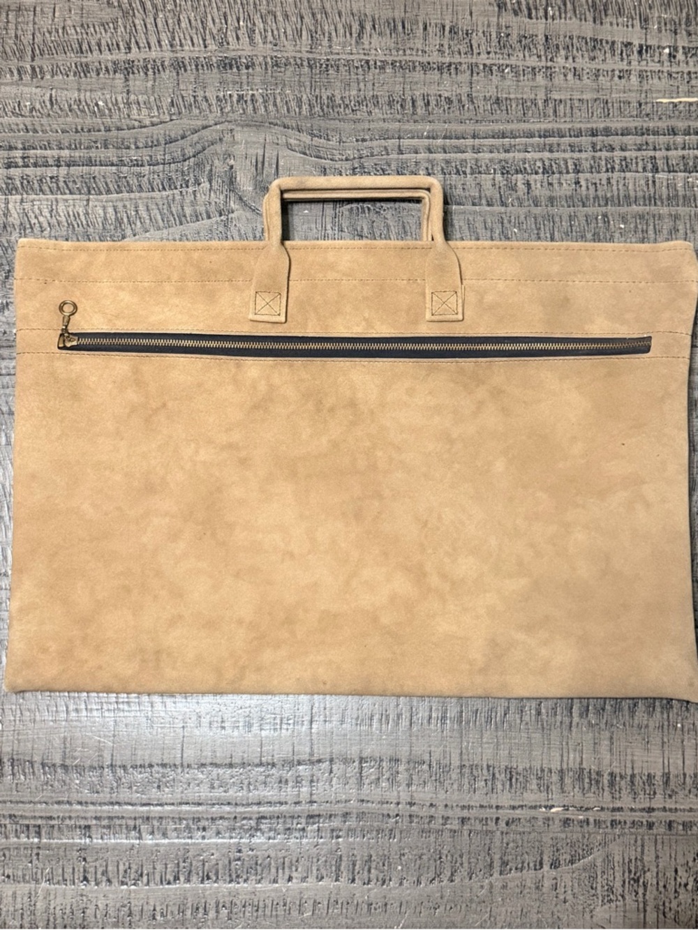 Vtg. Hazel Genuine Mojave Suede Portfolio Tote Bag in Tan (1970’s)